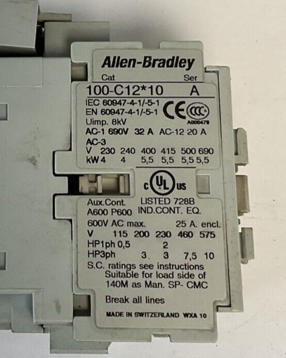 ALLEN BRADLEY 100-C12*10 CONTACTOR SER.A 600VAC 20A