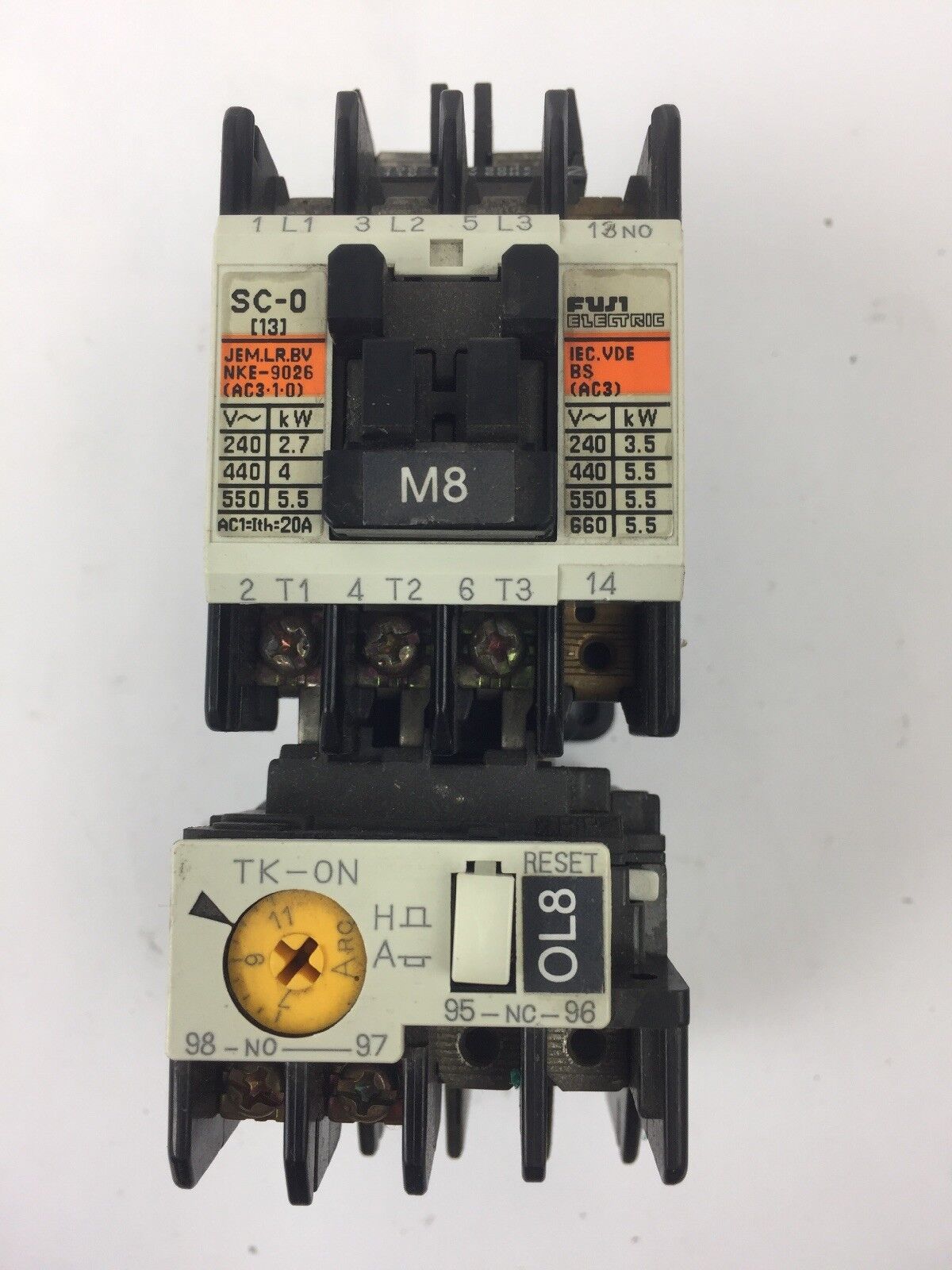 FUJI ELECTRIC 4NC0F0 TYPE SC-0 CONTACTOR 4NK0AS TYPE TK-0N OVERLOAD RELAY