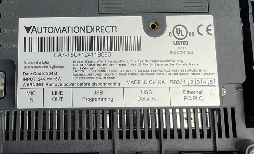 AUTOMATION DIRECT EA7-T8C+12411B090 TOUCH SCREEN 24VDC 15W