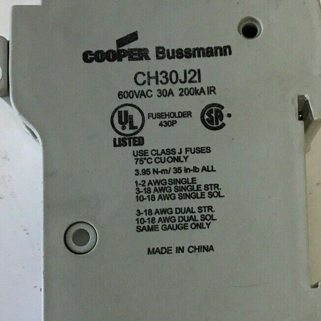 COOPER BUSSMANN CH30J2I FUSE HOLDER 600VAC 30A