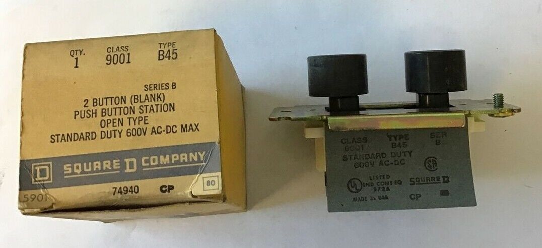 SQUARE D 9001 B45 2 BUTTON PUSH BUTTON STATION 600VAC-DC SER.B