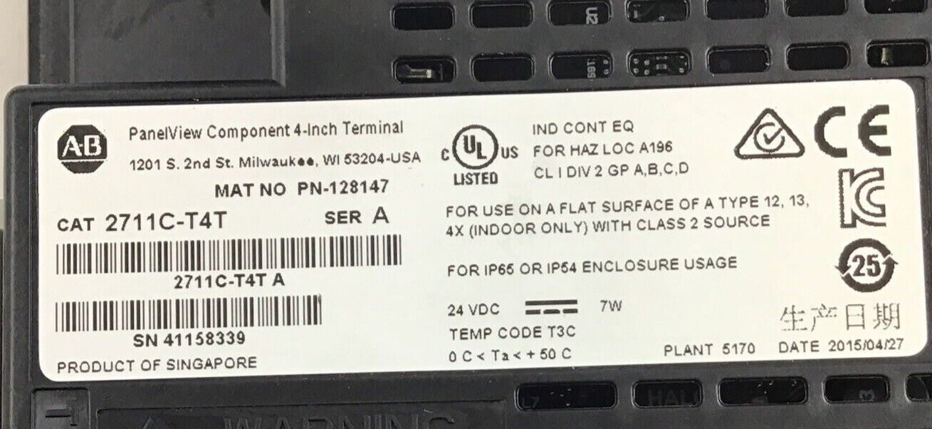 ALLEN BRADLEY 2711C-T4T PANELVIEW SER.A 24VDC