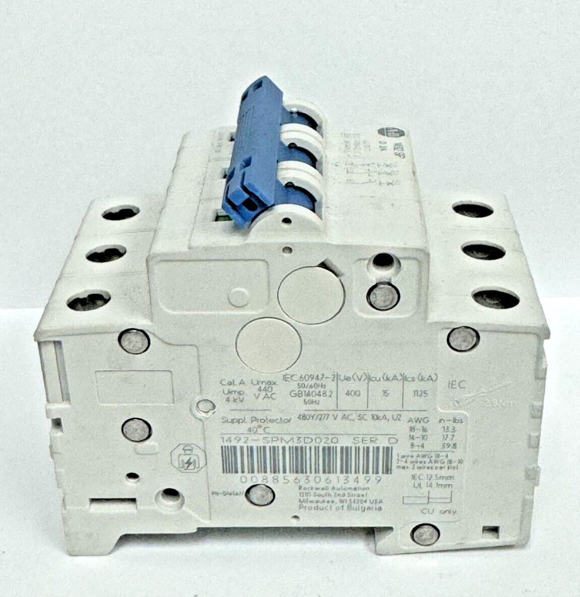 ALLEN-BRADLEY - 1492-SPM3D020 SER. D - CIRCUIT BREAKER - 3 P, 2 A, 277 V