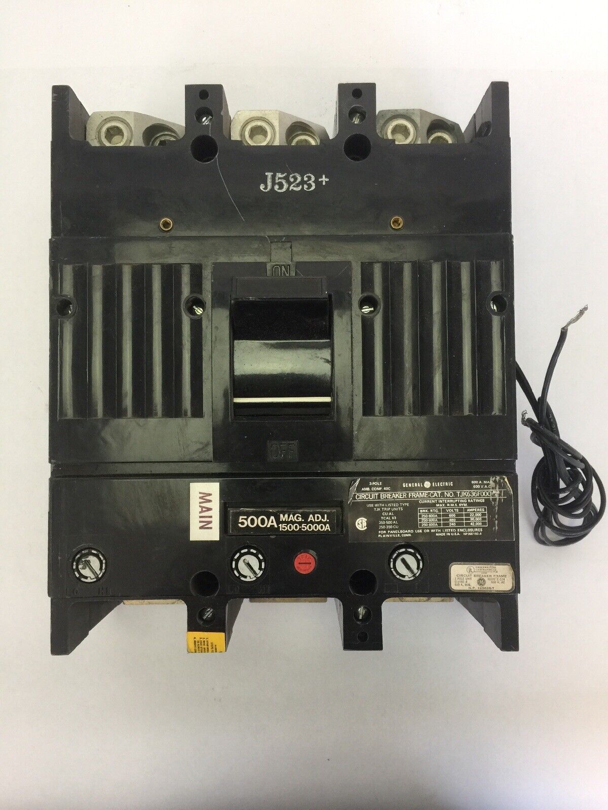 GE TJK636F000 MOD 5 CIRCUIT BREAKER 600VAC 600A 3 POLE 500A MAG ADJ 1500-5000A