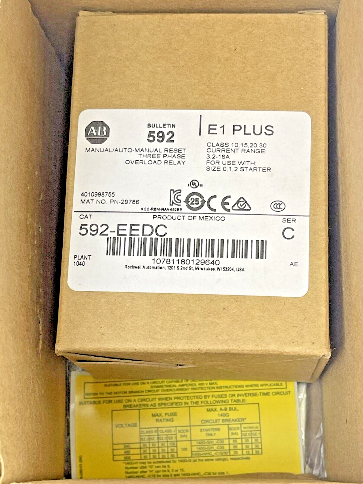 ALLEN BRADLEY - 509-BOD-A2F -SER 1 - NON-REV STARTER & 592-EEDC SERIES C-RELAY