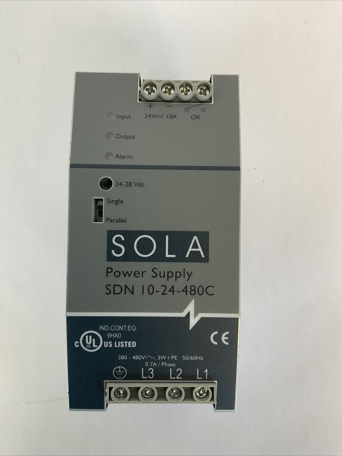 EMERSON SOLA SDN 10-24-480C POWER SUPPLY 380-480VAC 0.7A 24VDC 10A