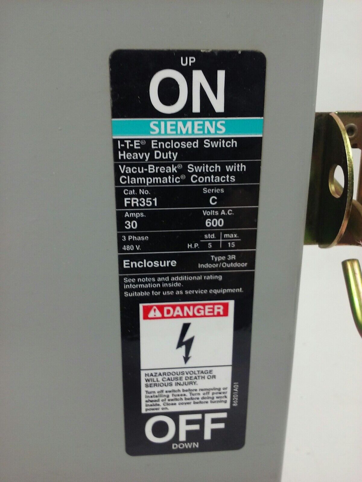ITE SIEMENS FR351 SER. C, H.D. ENCLOSED SWITCH, 30A, 600V, 3P, 3PH, TYPE 3R,NEW