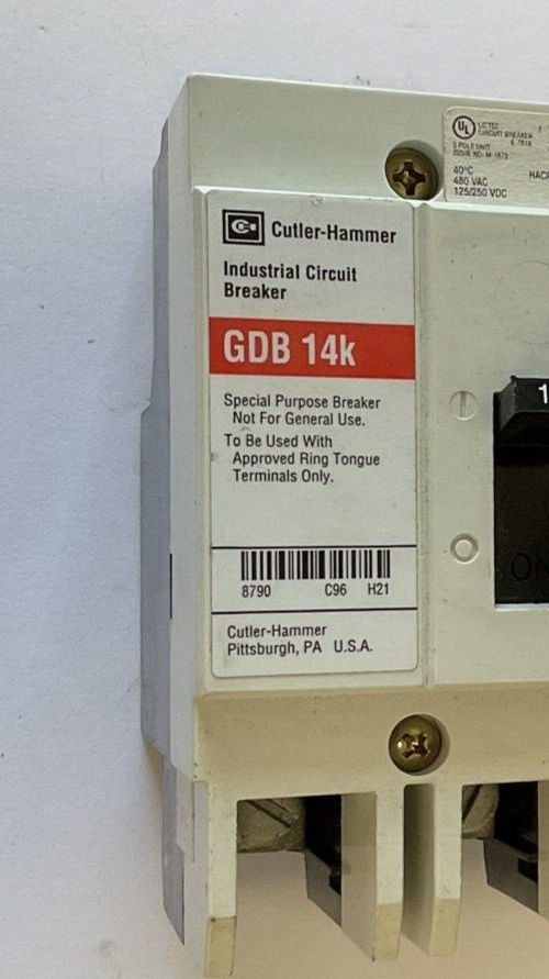 WESTINGHOUSE GDB 14K CIRCUIT BREAKER 15A 480VAC 3POLE 50/60HZ