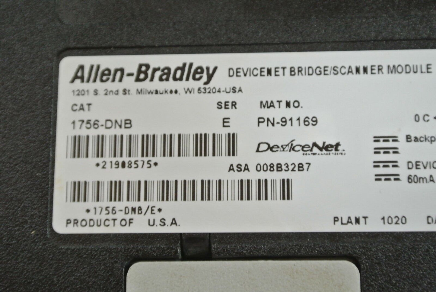 ALLEN-BRADLEY 1756-DNB DEVICENET BRIDGE / SCANNER MODULE - SERIES E