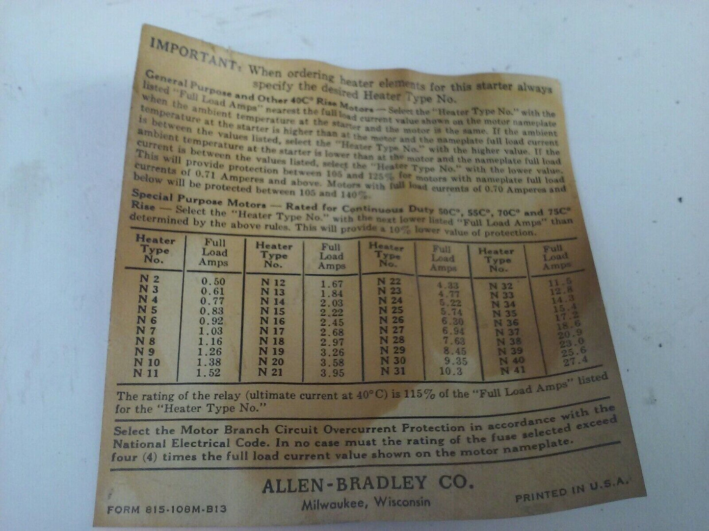 ALLEN BRADLEY SIZE 1 COMBINATION STARTER 872240 SIZE 1 BUL.713 SER. K STARTER