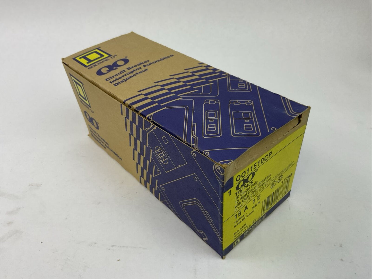SQUARE D QO11510CP CIRCUIT BREAKER 1POLE 15AMP 120/240VAC (BOX OF 10)