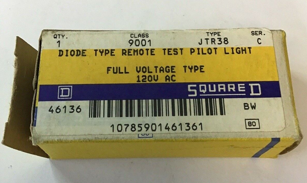 SQUARE D 9001 JTR38 DIODE REMOTE TEST PILOT LIGHT 120VAC SER.C