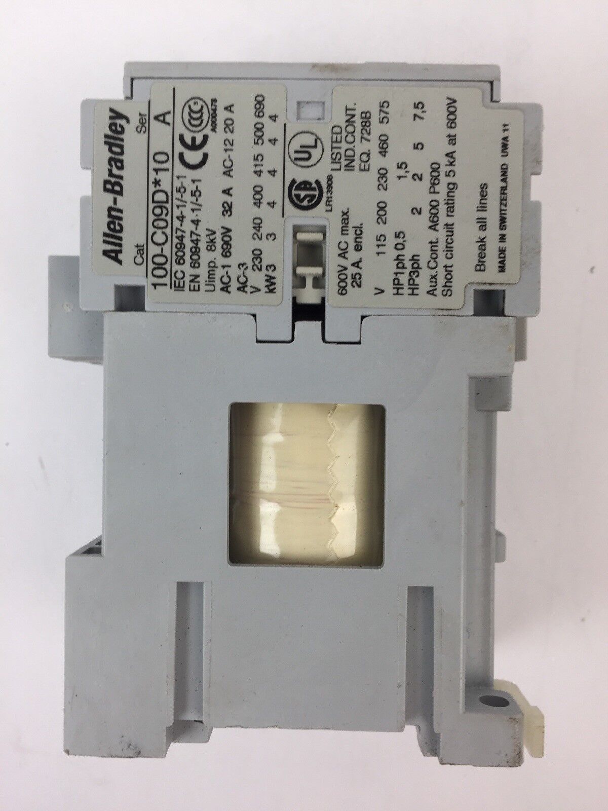ALLEN BRADLEY 100-C09D*10 CONTACTOR 600VAC 25A COIL 24VDC