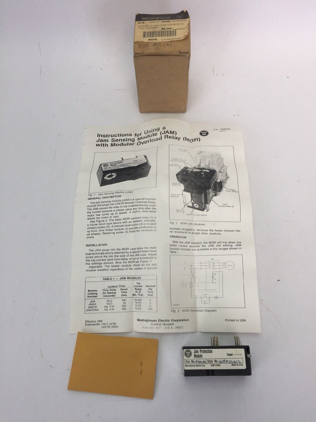 WESTINGHOUSE JAM-TD MOR RELAY JAM OVERLOAD MODULE 0.5-10 SEC 2608D22G12