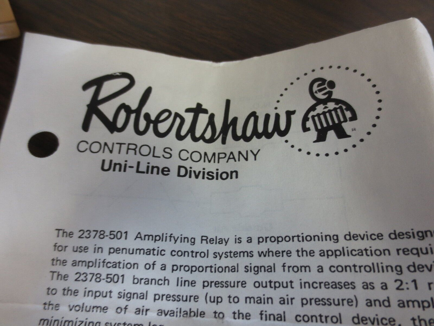 ROBERTSHAW / INVENSYS 2378-501 AMPLIFYING RELAY - PROPORTIONAL - NEW SURPLUS