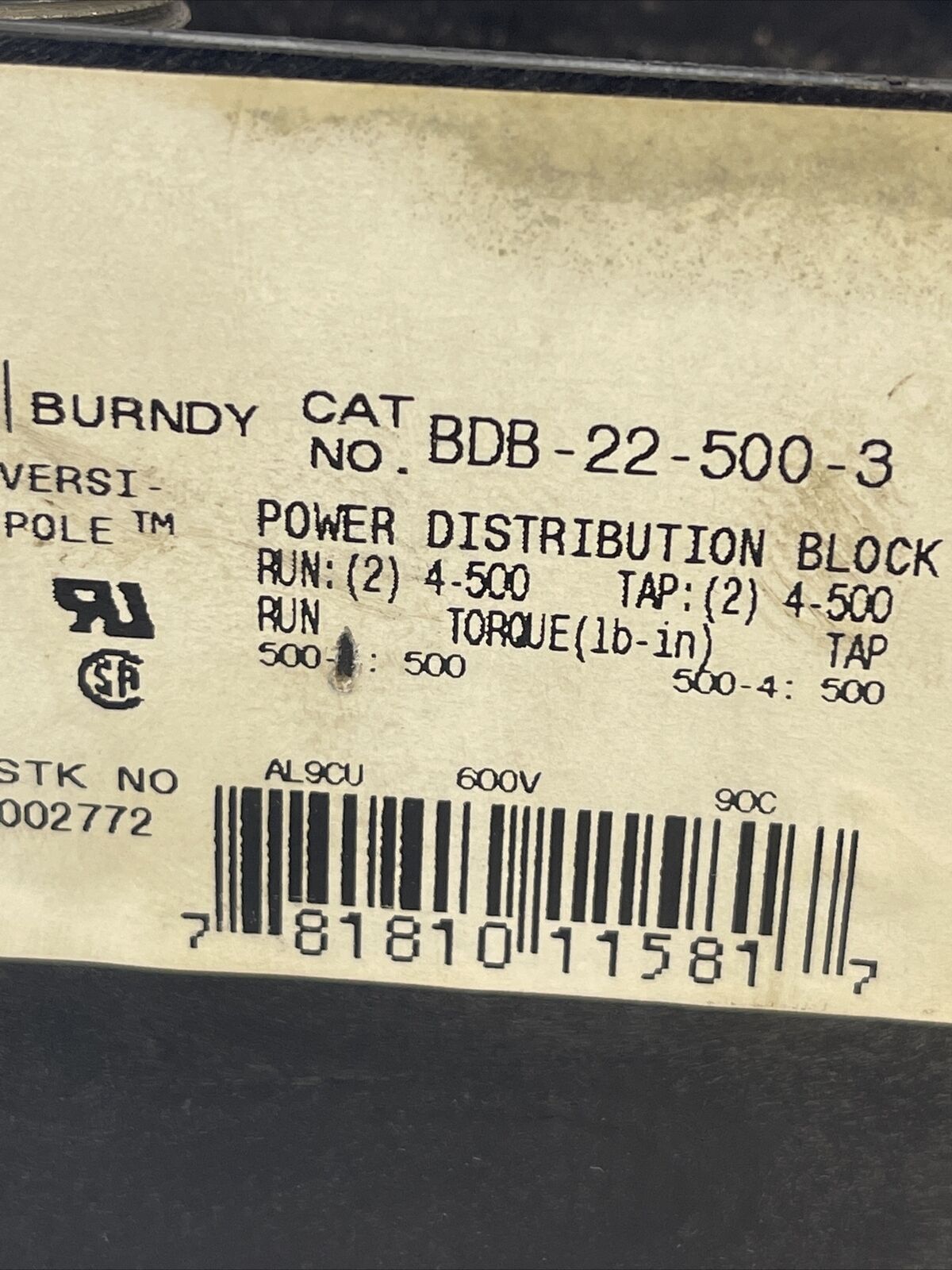 BURNDY BDB-22-500-3 POWER DISTRIBUTION BLOCK