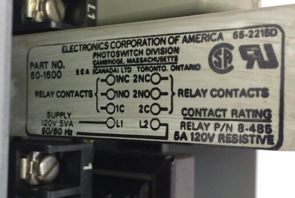 ELECTRONICS CORPORATION OF AMERICA 60-1600 PHOTOSWITCH BASE 120V