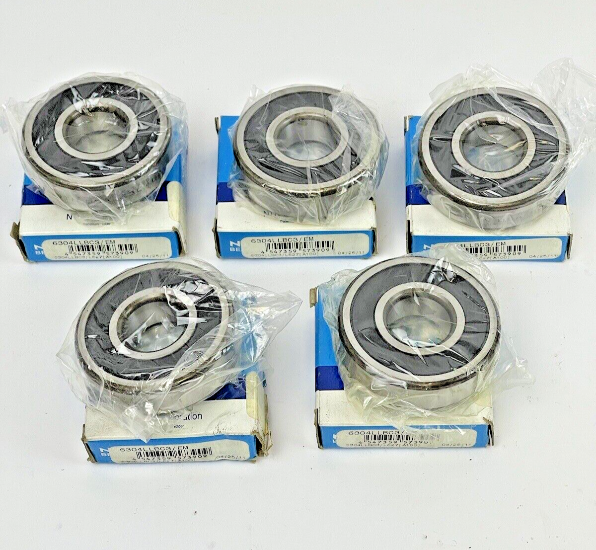 NTN *LOT OF 5* - 6304LLBC3/EM - DOUBLE SEALED RADIAL BALL BEARING -20X52X15 mm