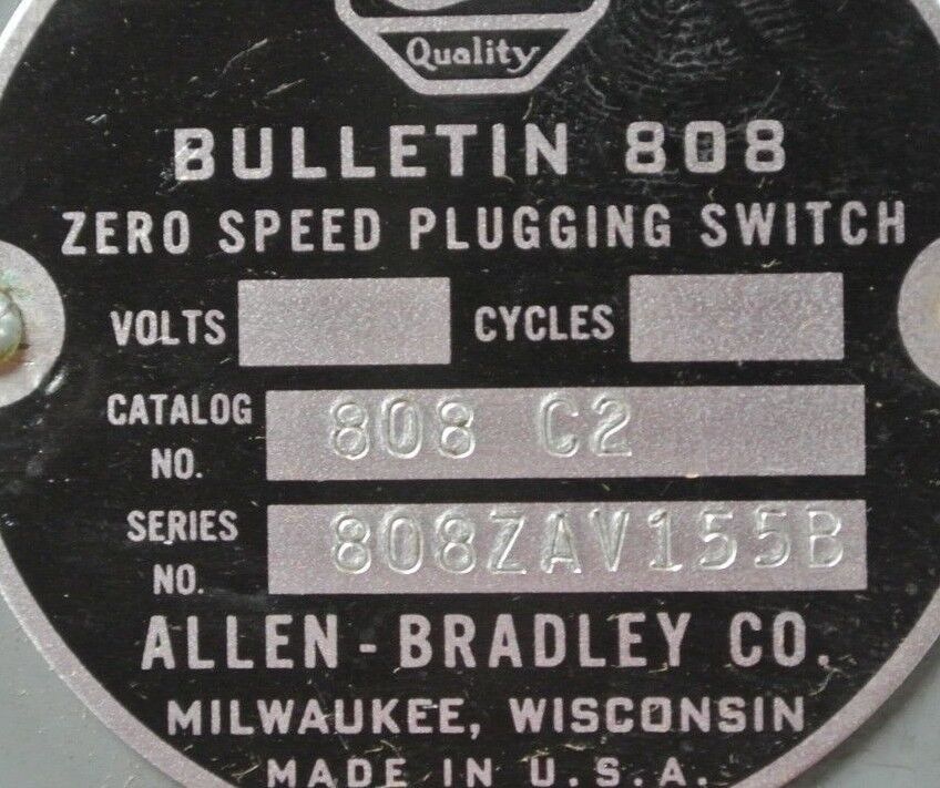 ALLEN-BRADLEY 808C2 ZERO SPEED PLUGGING SWITCH 50-200RPM - NEW SURPLUS