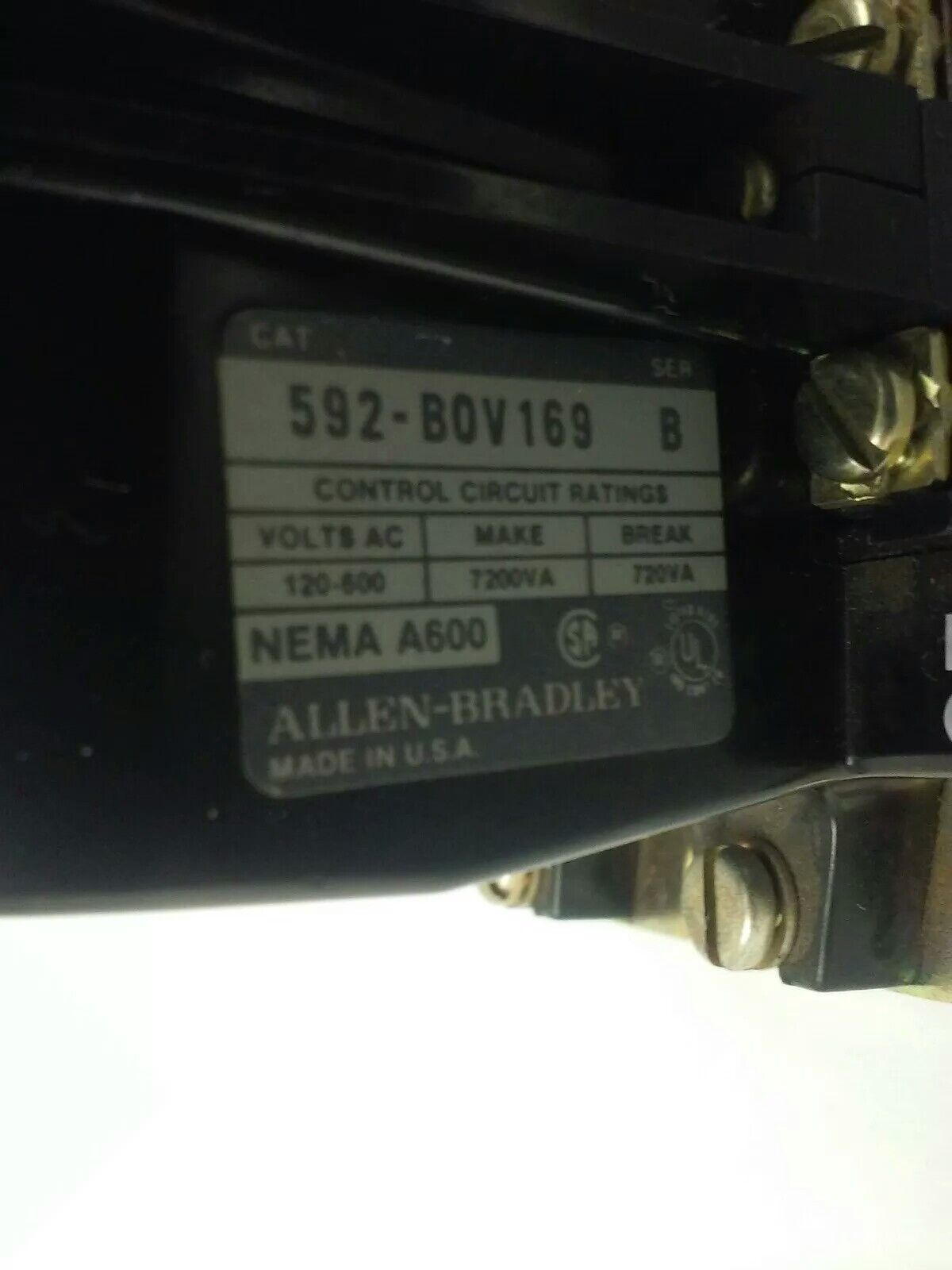 ALLEN BRADLEY 592-BOW16 SER. B OVERLOAD RELAY, 120-600V, W/ 595-A02 SER. A A600