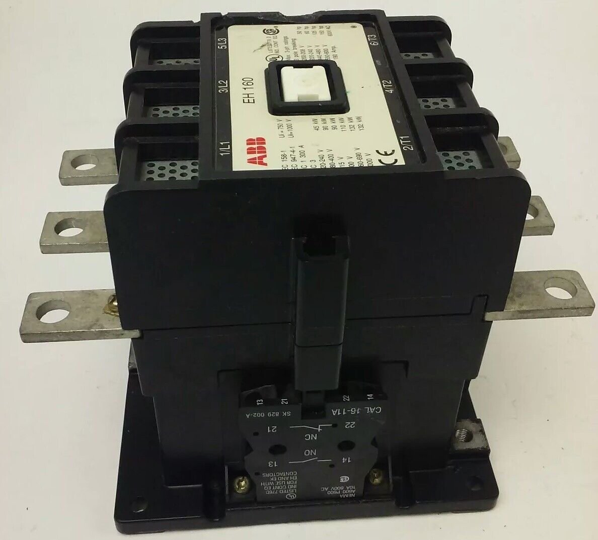 ABB EH160 CONTACTOR, 3PH, 3P BREAKING, 600V, 50-150H.P., 190A, CHIP PLASTIC