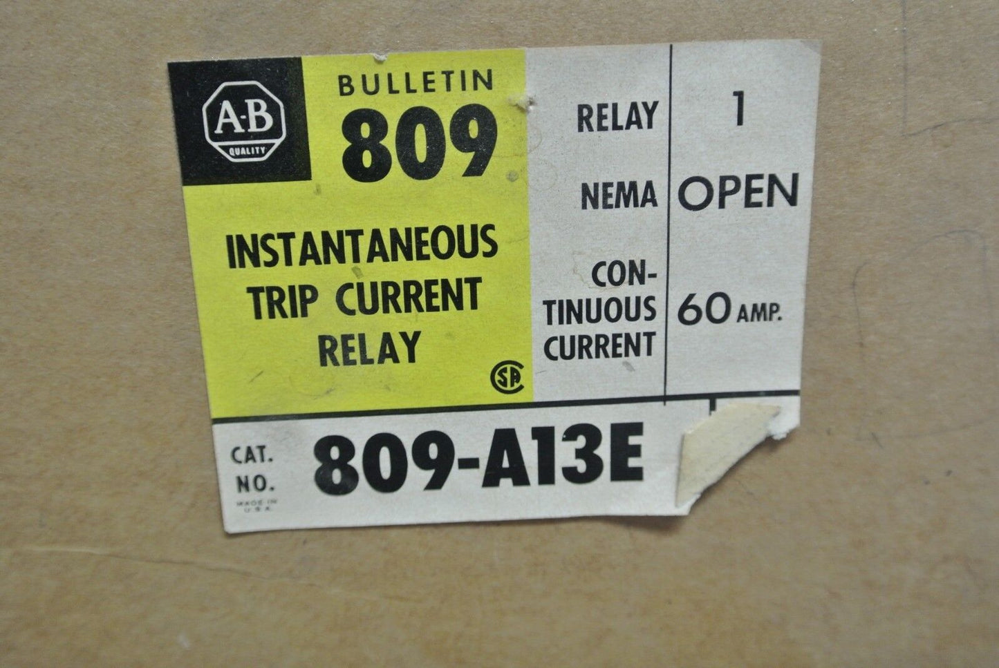 ALLEN-BRADLEY 809-A13E - INSTANTANEOUS TRIP CURRENT RELAY 60A NEW SURPLUS