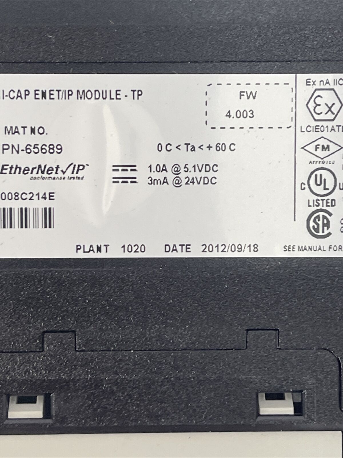 ALLEN BRADLEY 1756-EN2T SER C FW 4.003 CLX HI-CAP ENET/IP MODULE 3mA@24VDC