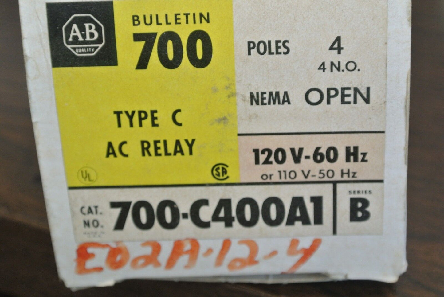 ALLEN-BRADLEY 700-C400A1 TYPE C AC RELAY / 110-120VAC / 4 N.O. / NEW SURPLUS