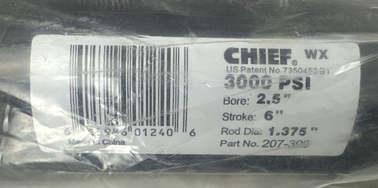 CHIEF 207-399 HYDRAULIC CYLINDER 3000PSI BORE 2.5" STROKE 6" ROD DIA 1.375"