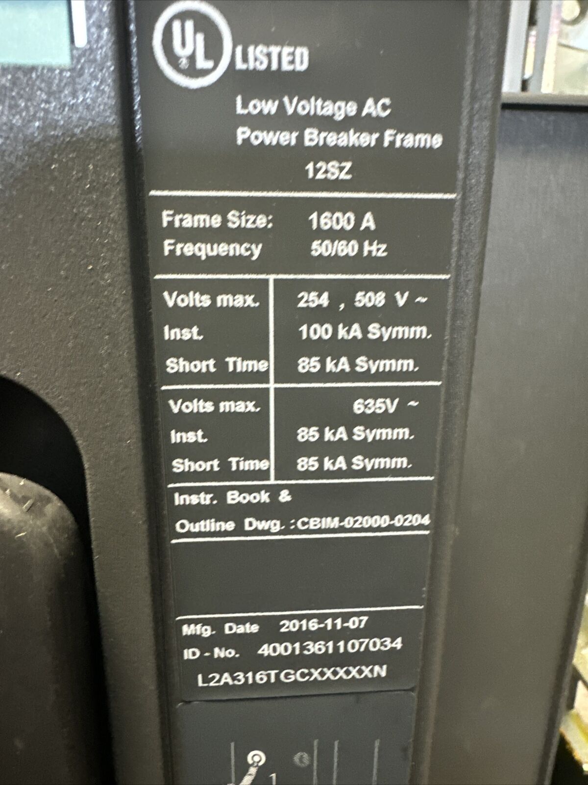 SIEMENS L2A316TGCXXXXXN 1600A 635VAC INTEGRATED CUBICLE BUS