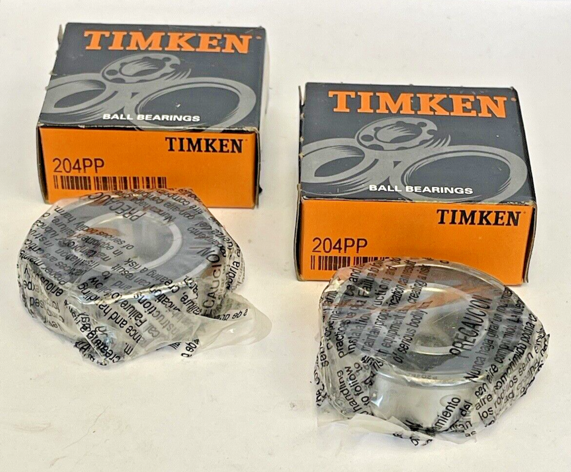 TIMKEN *LOT OF 2* - 204PP - DOUBLE SEALED RADIAL BALL BEARING - 6204 - 20X47X14