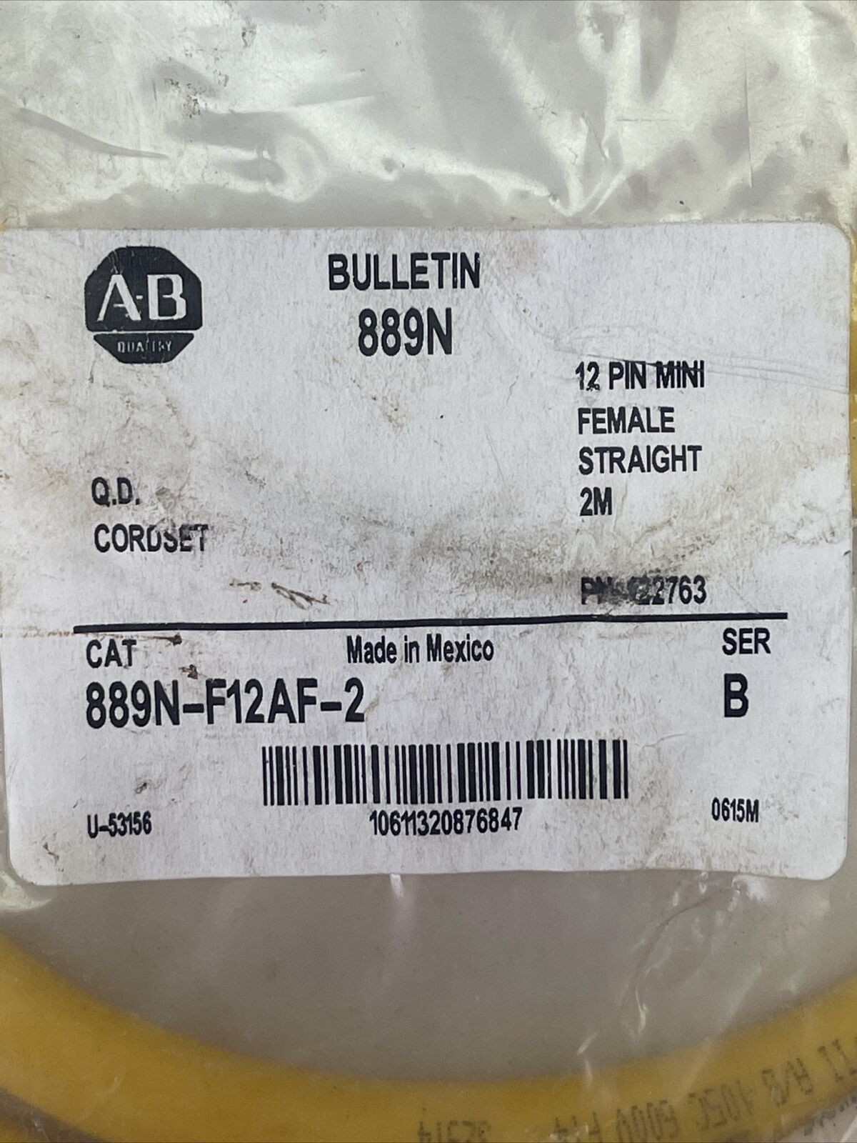 ALLEN BRADLEY 889N-F12AF-2 SER B Q.D. CORDSET 12 PIN MINI FEMALE STRAIGHT 2M