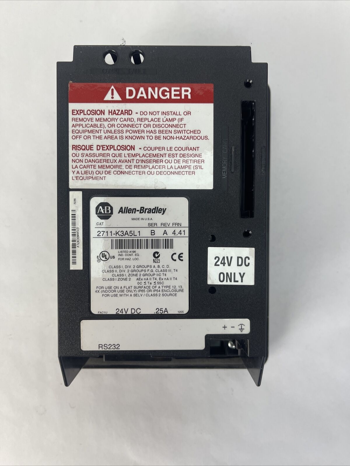 ALLEN BRADELY 2711-K3A5L1 PANEL VIEW 300 SER B REV A FRN 4.41 24VDC 0.25A