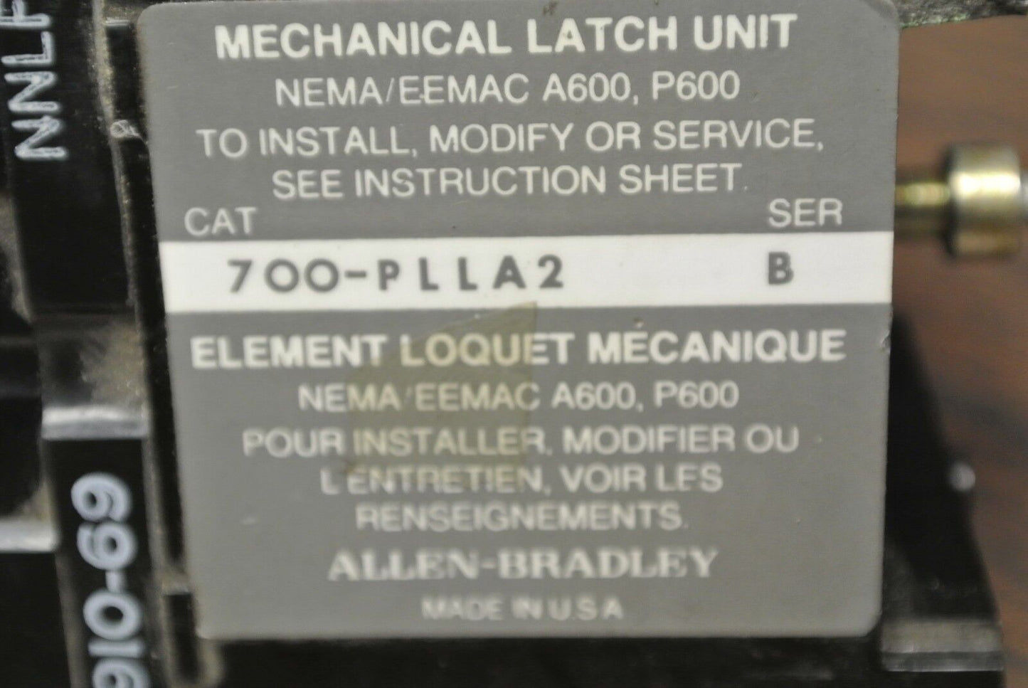 ALLEN-BRADLEY 700-PLLA2 MECHANICAL LATCH UNIT / 230-240V, 60Hz