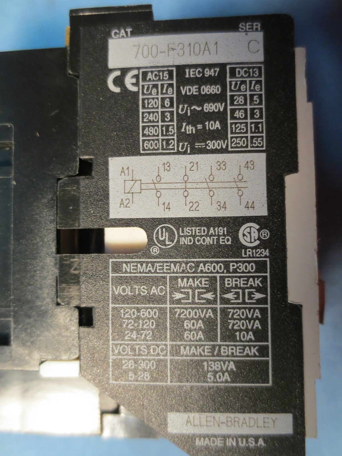 ALLEN BRADLEY 700-F310A1 RELAY, Ser. C - 110/120V 10A