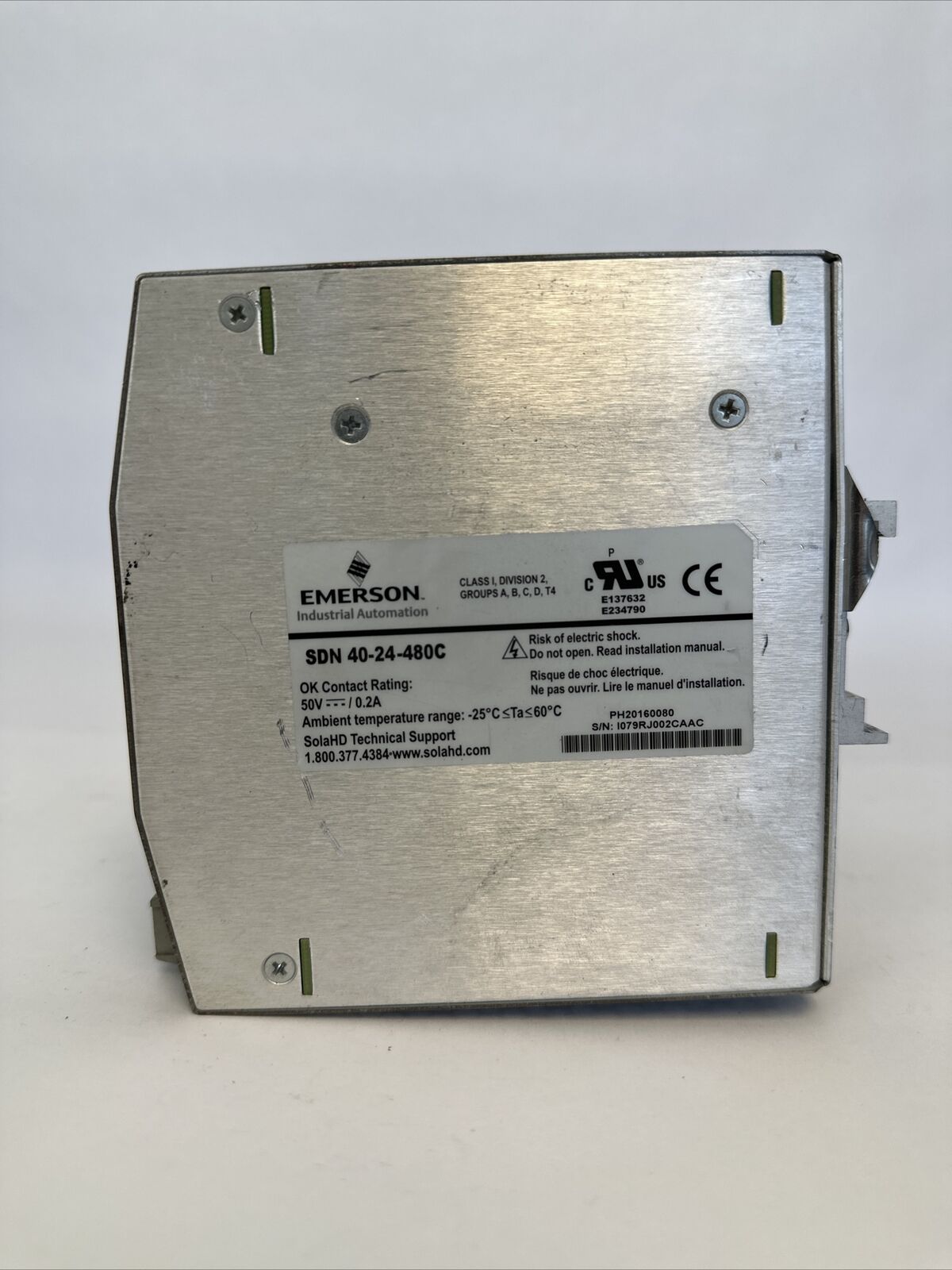 EMERSON SOLA SDN 40-24-480C POWER SUPPLY OUTPUT 24VDC 40A INPUT 380-480VAC 1.6A