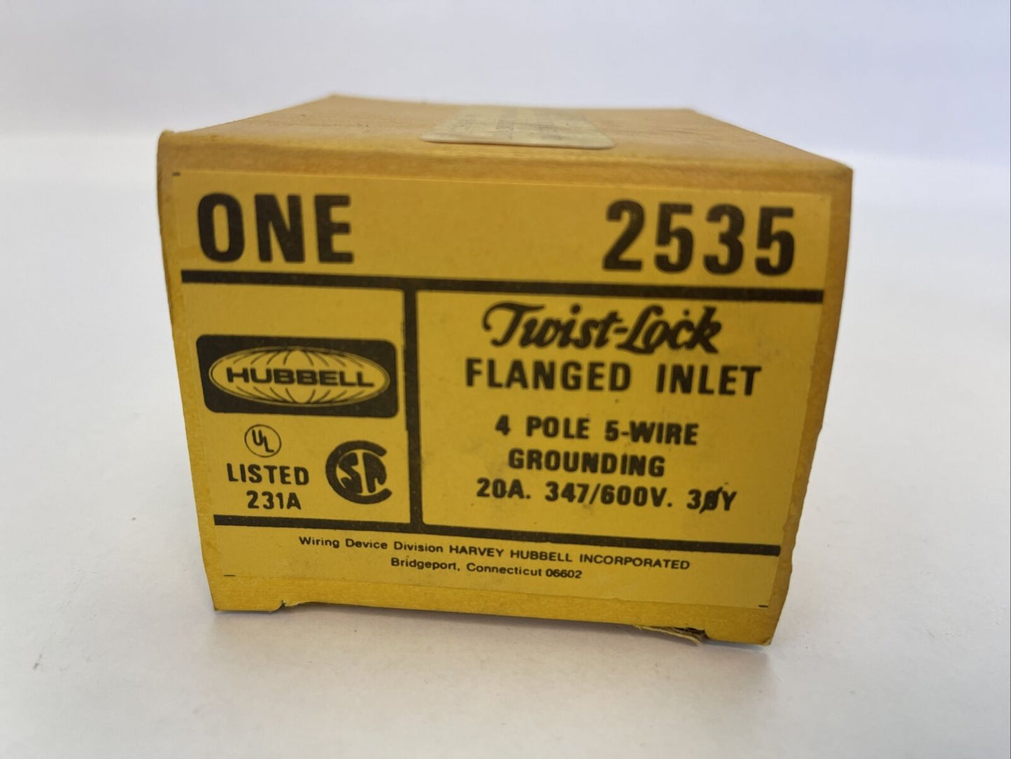 HUBBELL 2535 TWIST-LOCK FLANGED INLET 4POLE 5WIRE GROUNDING 20A 347/600V