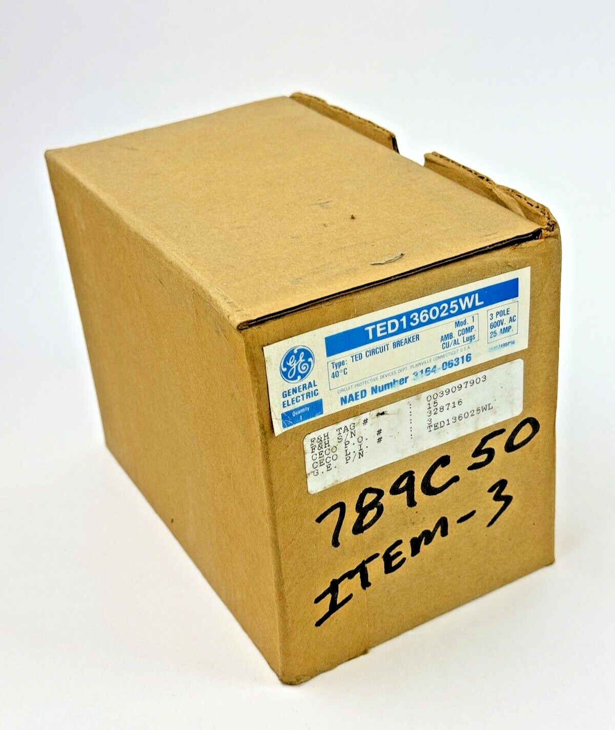 GE GENERAL ELECTRIC - TED136025WL - CIRCUIT BREAKER - 25A, 600 VAC, 3 POLE - NEW