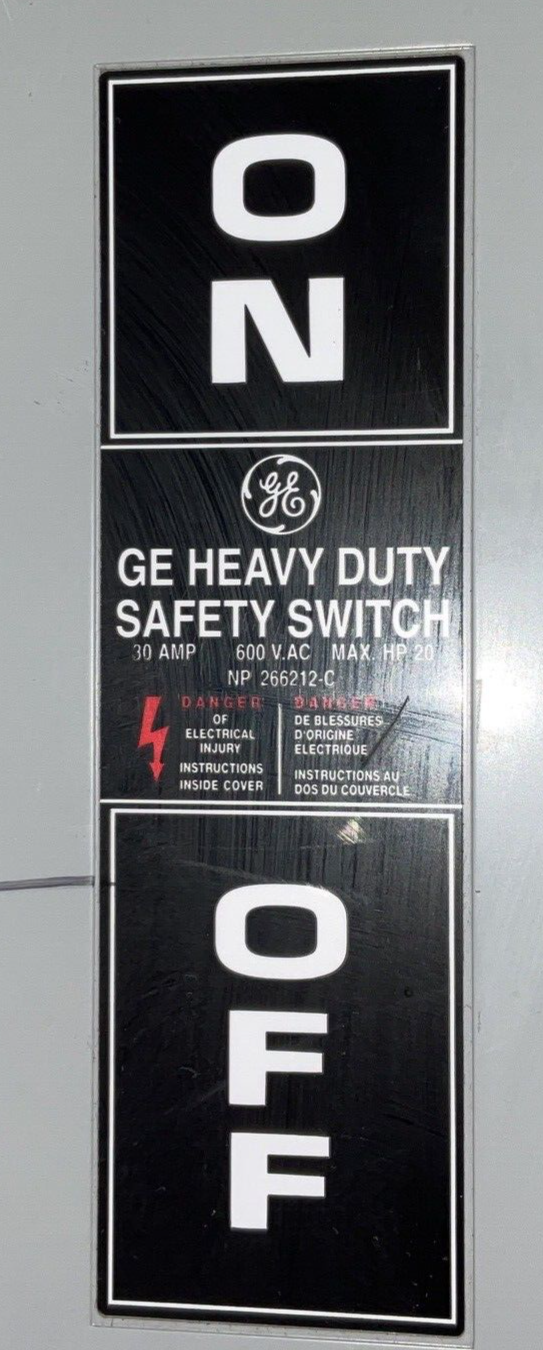 GENERAL ELECTRIC TH3361 SAFETY SWITCH MODEL10 30A 600VAC/250VDC TYPE1 INDOOR