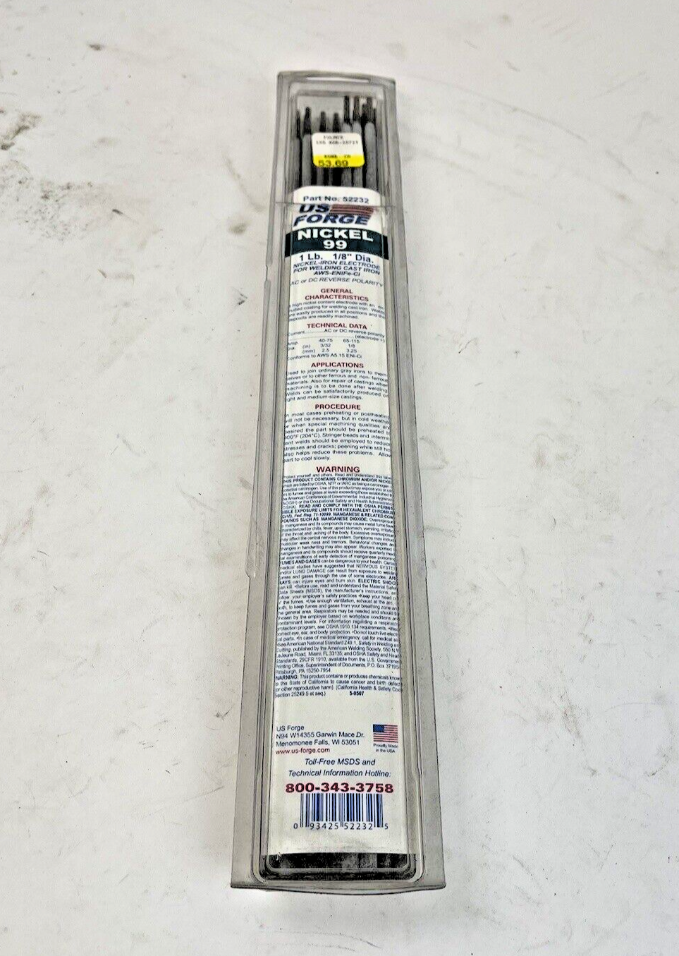 US FORGE - 52232 - WELDING ELECTRODES - NICKEL 99, 1/8 x 14", 1 lb