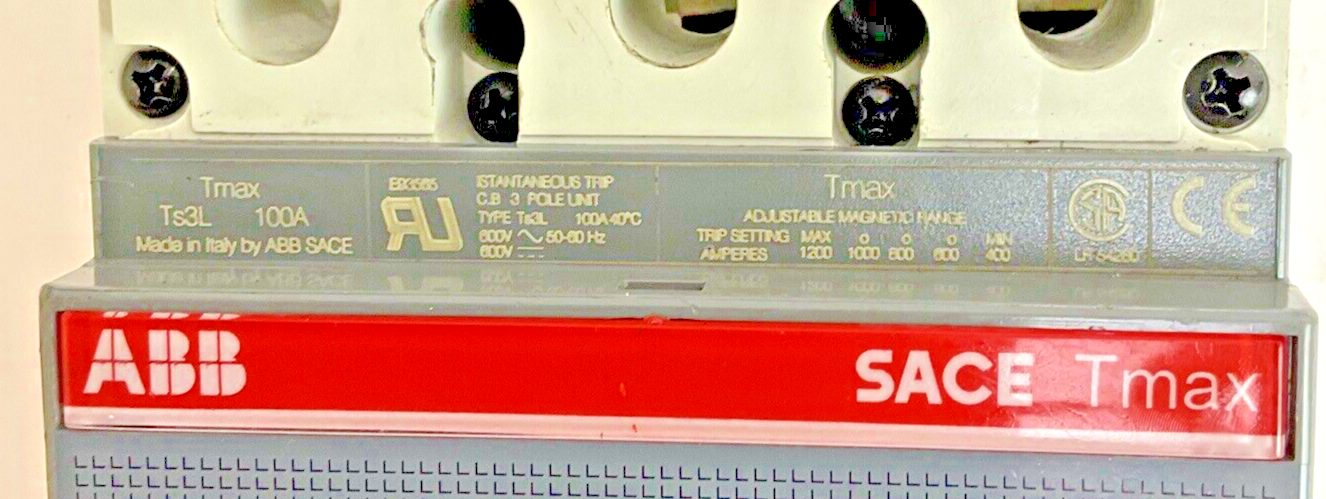 ABB SACE TS3L TMAX CIRCUIT BREAKER 100A 3POLE 600VAC