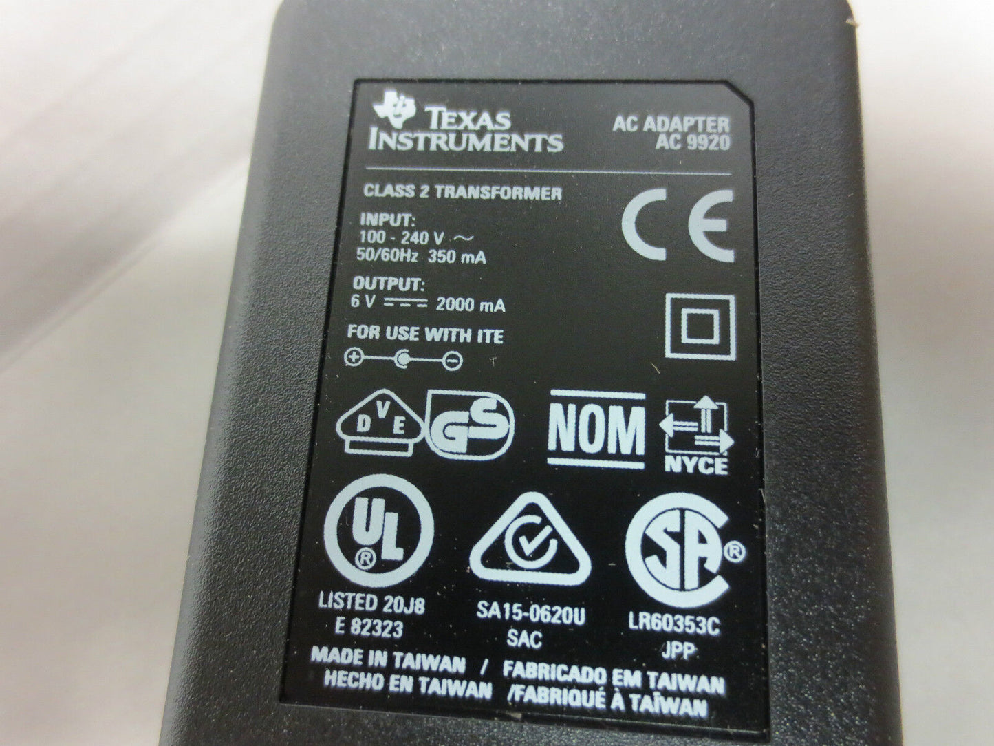 TEXAS INSTRUMENTS XX/KT/9920/A AC ADAPTER for CBL2 & TI PRESENTER - NEW - AC9920