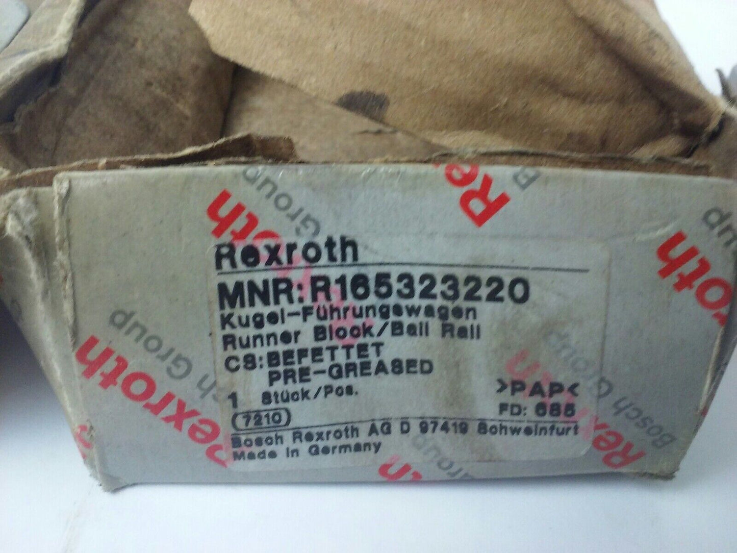 REXROTH MNR: R165323220 RUNNER BLOCK/ BAIL RAIL