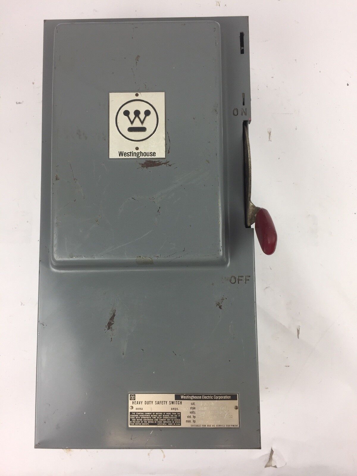 WESTINGHOUSE HF323N HEAVY DUTY SAFETY SWITCH 240 VAC 250 VDC 100 AMP NEMA 1