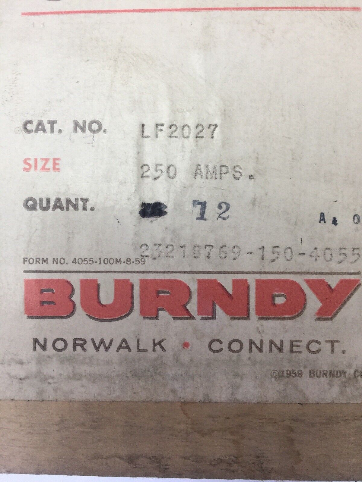 BURNDY LF2027 CONNECTORS 250 AMP (BOX OF 12)