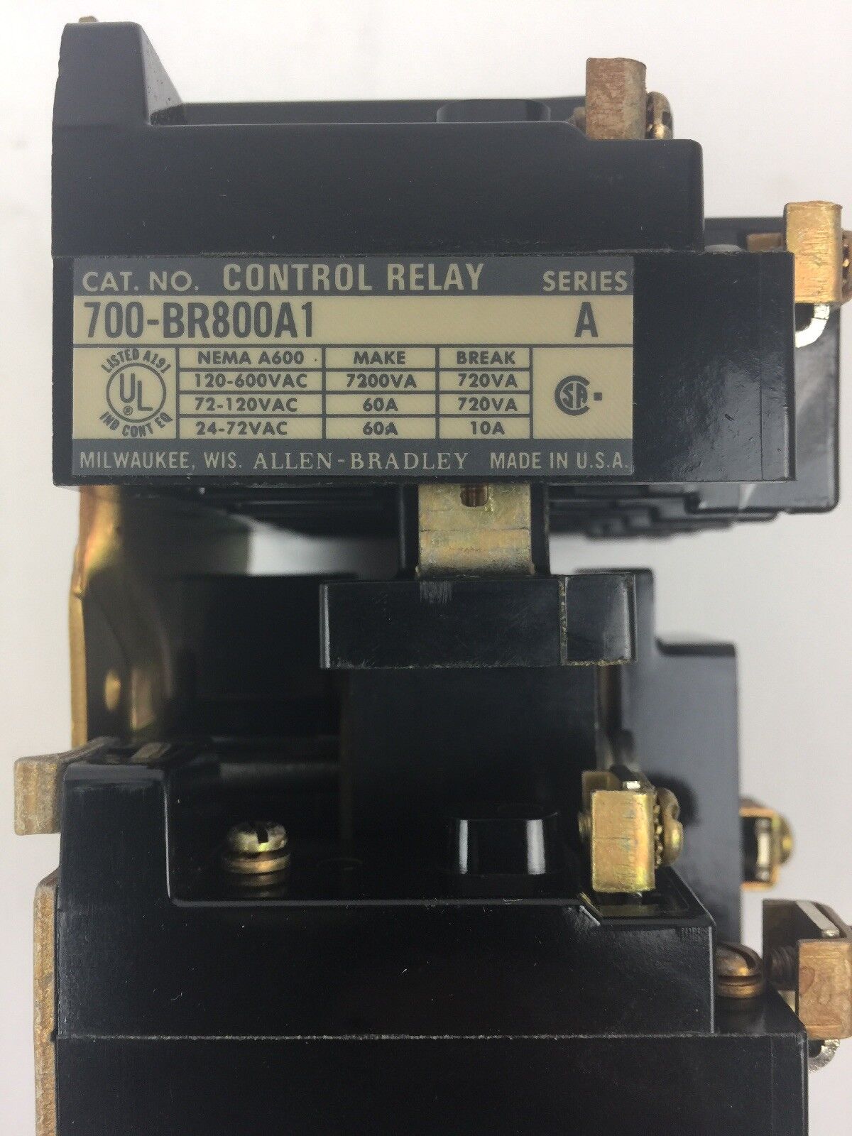 ALLEN BRADLEY 700-BR800A1 AC RELAY TYPE BR 8 POLE 8 N.O. 120V 60HZ 110V 50HZ
