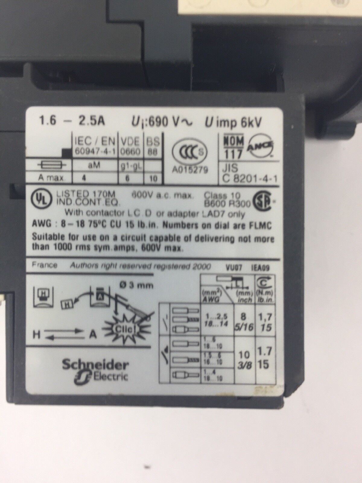 TELEMECANIQUE LC1D09BL CONTACTOR LRD07 OVERLOAD RELAY 1.6-2.5A LAD4TBDL 24V