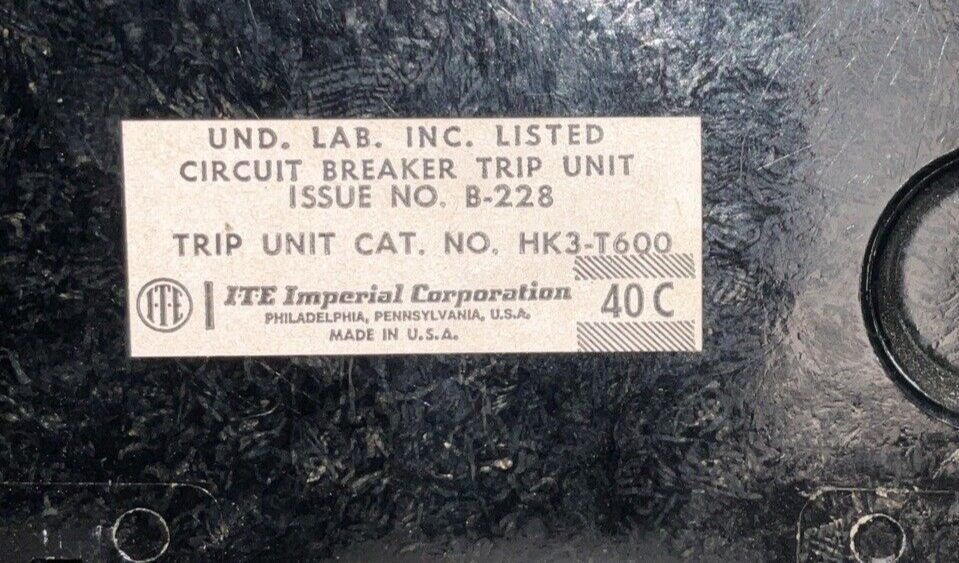 ITE HK3-T600 TRIP UNIT 600A