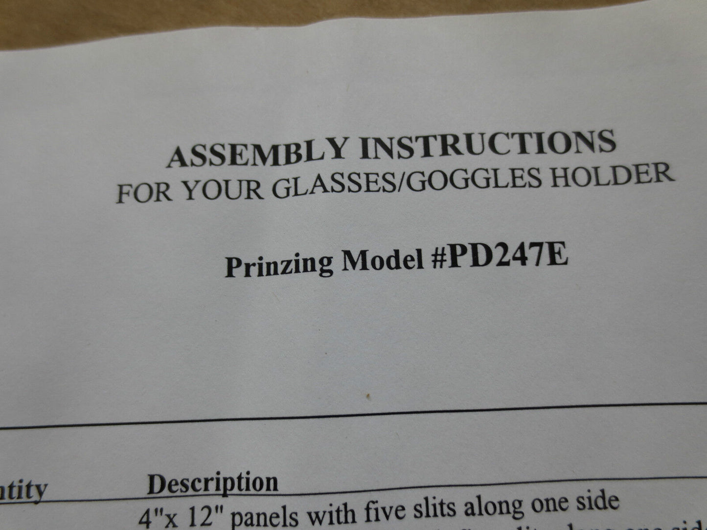 PRINZING PD247E LAB SAFETY SUPPLY 24247 GLASSES/GOGGLES HOLDER - NEW SURPLUS
