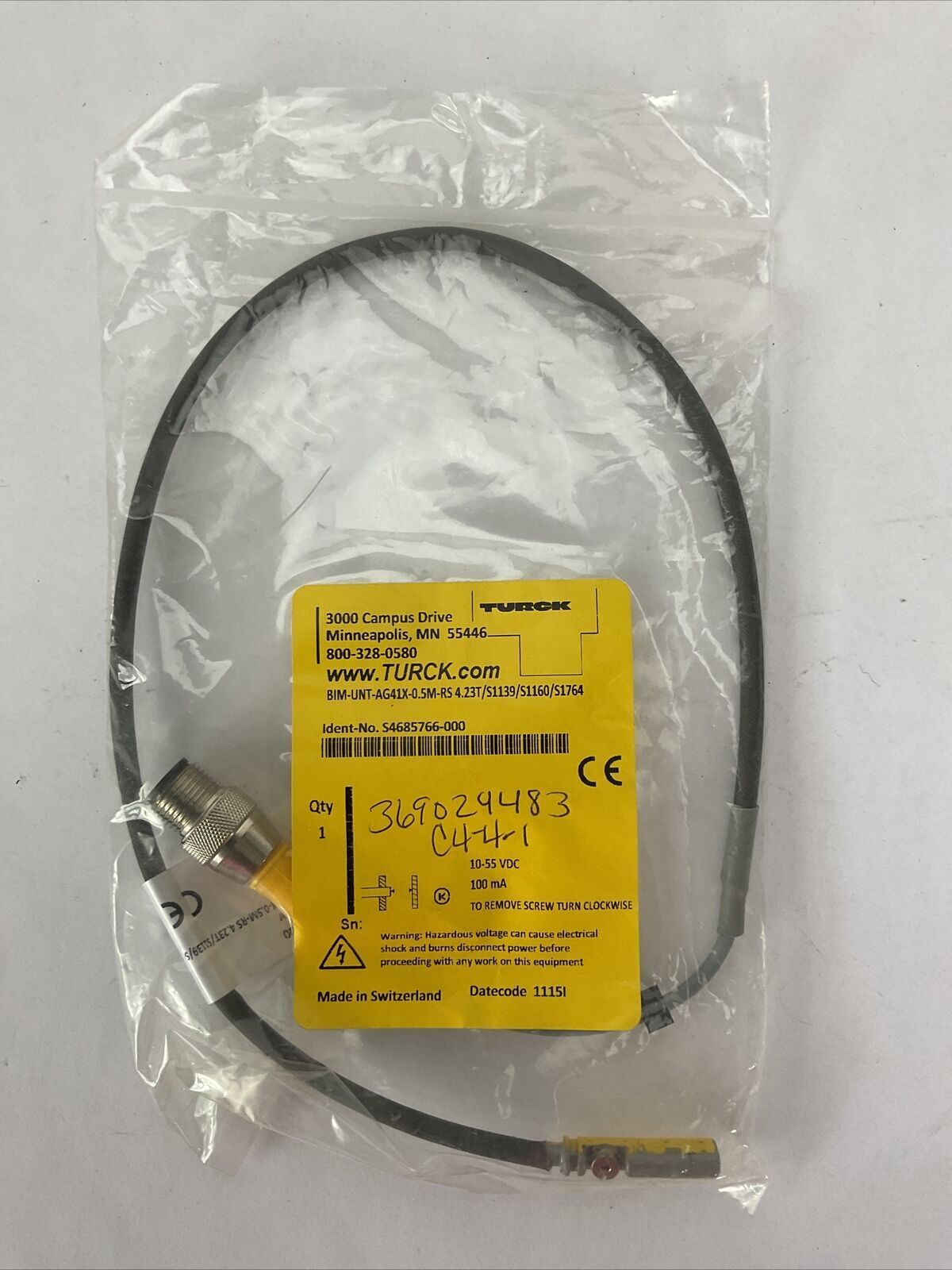 TURCK BIM-UNT-AG41X-0.5M-RS 4.23T/S1139/S1160/S1764 PROXIMITY SENSOR 10-55VDC